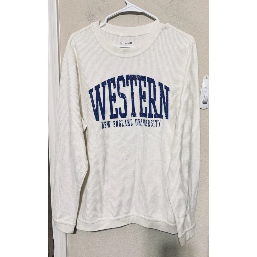 Western New England University Mens Sweatshirt Sz M cream Boxercraft Thermal